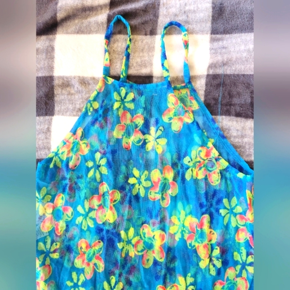 Tropical sheer swimsuit cover -Blue/Yellow/Orange Floral - Size small - Picture 6 of 6